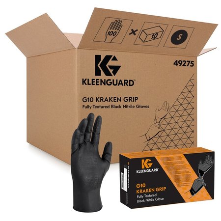 Kimberly-Clark Professional KleenGuardG10 Kraken Grip Fully Textured Black Nitrile Gloves, Small (7), 100PK 49275